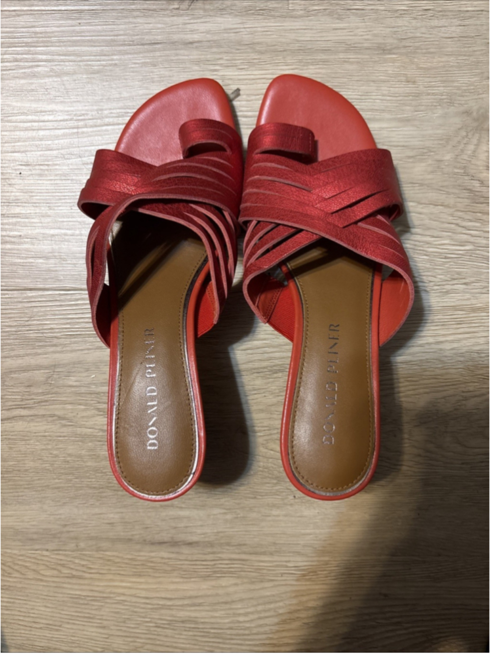 Donald Liner Red Leather Toe Ring Mule Sandals Women’s 8M (1077)